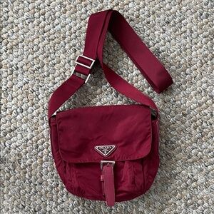 Prada Burgundy Nylon Crossbody Bag – Made in Italy | Authentic Vintage